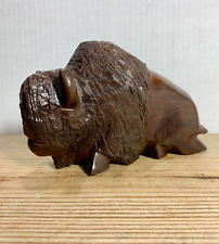Vintage Hand Carved Iron Wood Buffalo Bull American Bison Primitive Folk Art 7” picture