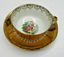 VTG Edgewood China Courting Couple Warranted 22 Carat Gold Teacup and Saucer Vic picture