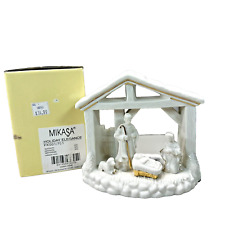Mikasa Holiday Elegance White Porcelain Nativity Scene Votive Tealight Holder picture