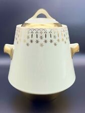 VTG Flare Ware Hall China Lidded Cookie Jar Canister Atomic Stars Gold Lace MCM picture