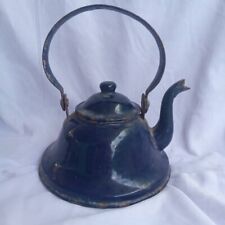 Classic enamel old Water kettle Czechoslovakia Rare collectible dark blue 14cm.  picture