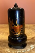 Vintage Chinese Style Toothpick Holder Black Lacquered Gold Koi/Carp Fish Footed picture
