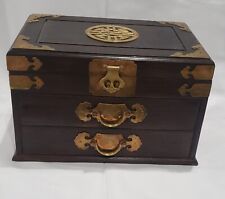 Large Vintage Oriental  Chinese Brown Wood Jewlery Box picture