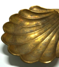Vintage Brass Hollywood Regency Footed Clamshell Ashtray Trinket Dish picture