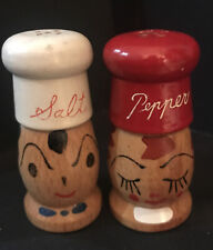 Vintage Wooden Chef's Salt & Pepper Shakers NC Japan  2 1/4 in. picture