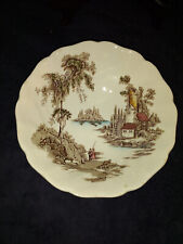 Vintage porcelain old mill Johnson england brown polychrome Staffordshire bowl picture