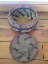 Vtg Antique Native American African Coiled Swallow Tail Woven Basket w Top Lid picture