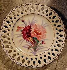 Plate Handpainted Lattice Edge Floral Decor Collectible Japan Plate Trim Gold picture
