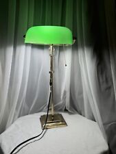 Large Adjustable Cabinet Bankers Table Lamp Green Shade Brass 22” picture