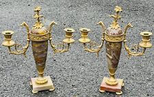 Stunning Pair Of Louis XVI Gilt Bronze Mounted Marble Two Light Candelabras. picture