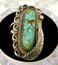 Vintage 'Old Pawn' Navajo Blue Green Royston Turquoise Feather Sterling Ring picture