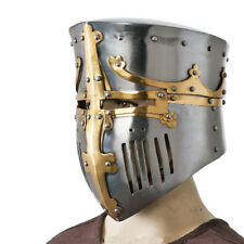 Antique Functional Medieval Helmet Bucket Barrel Steel & Brass Armor Helmet  picture