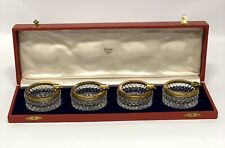 Cartier Diamond Cut Crystal Ashtray Gold Tone Top Set Of 4 Original Box READ picture