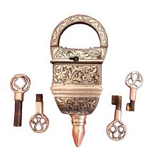 Silver Wire Floral Work 4 Key Puzzle Iron Padlock Open High Security picture