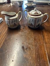 Antique Japanese  Porcelain Hand Painted Authentic Creamer And Sugar Set picture
