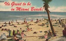 Vintage Postcard Crowd Beach Bathing Summer Getaway At Miami Beach Florida Fla. picture