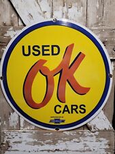 VINTAGE OK USED CARS PORCELAIN SIGN 30