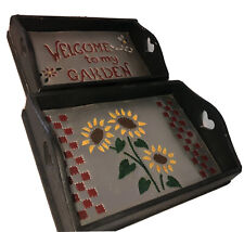 Adorable Vintage  Wood And 10 Trays With Hearts Sunflowers Welcome Garden Fun picture