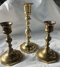 Set Of 5” Vintage Gatco Solid Brass Candle Holders & 7.25” Baldwin Candle Stick picture