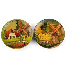 Vintage Dutch Handpainted Windmill Wall Plates Set of 2 Holland 1 chipped picture