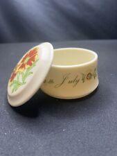 Lefton 2” Antique Ivory JULY Hand Painted Floral Trinket Box w/Lid KW642 Japan picture