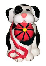 Vintage Ceramic Puppy Dog Cookie Jar Spotted Black/White 9.5” Tall Cute Adorible picture