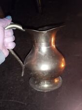 VINTAGE 8 IN SOLID BRASS PITCHER WITH HANDLE MADE IN INDIA STURDY HEAVY BRASS picture