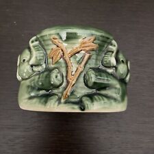 Vintage Glazed Small Green Elephant Bamboo Planter 3 1/4”,Bamboo, Lucky Elephant picture