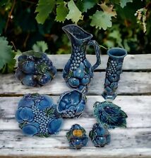 Vintage Japan Blue Pottery Inarco Mood 8 Pc. Mid-century Kitchen Glazed Fruit  picture