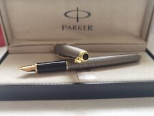 Excellent Parker Sonnet Fountain Pen Grey Grid Gold Clip Medium Nib Gift Box picture