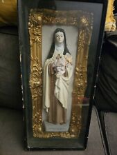 Antique  Religious Saint Teresa Incased in Glass Gold Ornate Wall Hanging Statue picture