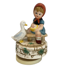Vintage Porcelain Rotating Music Box Girl with Duck Love Story Theme picture