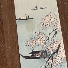 Shoda Koho Japanese Woodblock Tanzaku Print Boats Under Cherry Blossoms picture