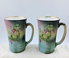 2 Antique Usona Goodwin Ceramic Fruit Pattern Mugs ~ Hold 8 oz. ~ 4.5