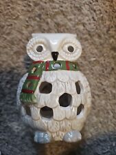 Yankee Candle Sparkling Snow Owl Tealight Candle Holder Wearing Green Scarf 5.3