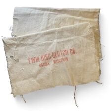2 Vintage Burlap Sack Fabric Remnants Twin Disc Clutch  Co Racine, Wisconsin picture