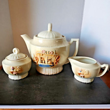 Vintage 1930's Porcelier Vitreous Teapot Set with Raised Hearth  Cottage-Uranium picture