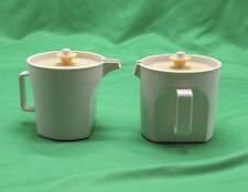 Vintage Tupperware Sugar And Creamer Set Almond And Gold With Lids Preowned picture
