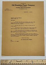 1923 OLD DOMINION PAPER & STATIONERY COMPANY NORFOLK VIRGINIA TYPED LETTER picture