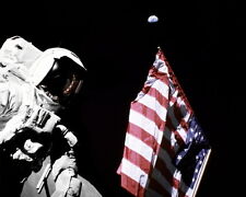 New 11x14 NASA Photo: Harrison Schmitt by U.S. Flag on Moon with Earth Above picture