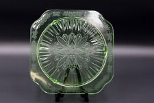 Vtg Jeanette Adam Green Depression Uranium Glass Square Plate Tri-Footed 9 3/4