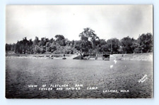 RPPC 1940'S. VIEW OF FLETCHER DAM. TAYLOR & HAWKS CAMP. LACHINE,MI POSTCARD JJ15 picture