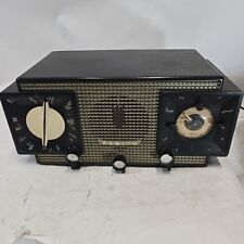 1952 Zenith S-18771 J-733 AM FM Alarm Clock 7 Tube Radio Black Gold Plastic Work picture