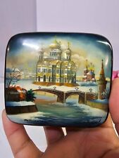 Vtg Russian Logo & Signed Lacquer Box w/ Christ The Savior Cathedral Painted- A4 picture