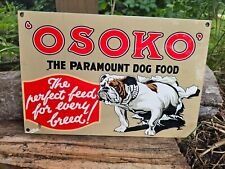 OLD VINTAGE OSOKO PARAMOUNT DOG FOOD PORCELAIN ADVERTISING HEAVY METAL PET SIGN picture