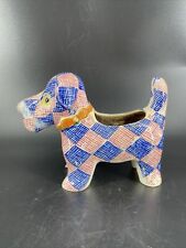 Vintage 4th July Red White Blue Plaid Puppy Dog With Bow Ceramic Japan picture