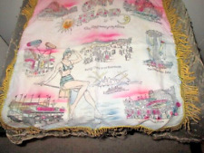 Vintage Coney Island Pillow Cover W/ FRINGE  16 SQ SUMMER FUN COLORFUL picture