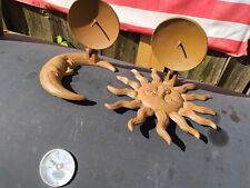 Vintage Cast Iron Celestial Sun & Moon Wall Candle Holders with Spike picture