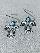 PRETTY VINTAGE NAVAJO BLUE GEM TURQUOISE STERLING SILVER CROSS EARRINGS SIGNED picture