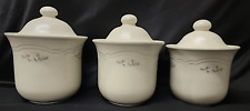 3 Pfaltzgraff Heirloom 507 508 509 Stoneware 1½-2½ Qt Canister/Lid White Flowers picture